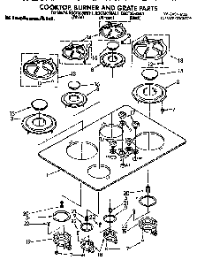 Cooktop, Burner And Grate Diagram and Parts List for KGCG305XAL1  KitchenAid Cooktop