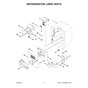 Refrigerator Liner Parts Diagram and Parts List for KRFC704FPS07  KitchenAid Refrigerator