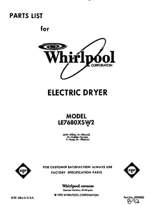 Section 3 Diagram and Parts List for LE7680XSW2  Whirlpool Dryer
