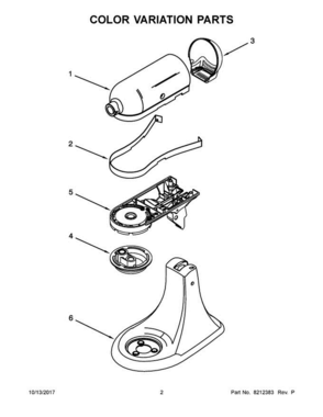02 - Color Variation Parts Diagram and Parts List for 5KSM150PSEFG4  KitchenAid Mixer