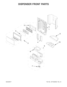 Dispenser Front Parts Diagram and Parts List for WRX735SDBM03  Whirlpool Refrigerator