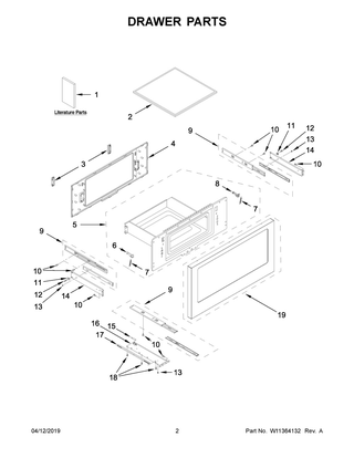 Drawer Parts Diagram and Parts List for KMBD104GSS01  Whirlpool Microwave