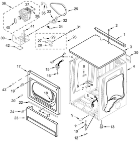 Upper Cabinet And Front Panel Parts Diagram and Parts List for MLE27PDFZW0  Whirlpool Dryer