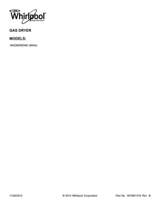 Cover Sheet Diagram and Parts List for WGD8000DW2  Whirlpool Dryer