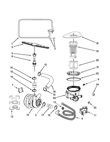 Pump And Sprayarm Parts Diagram and Parts List for UDT555SBDP0  Whirlpool Dishwasher