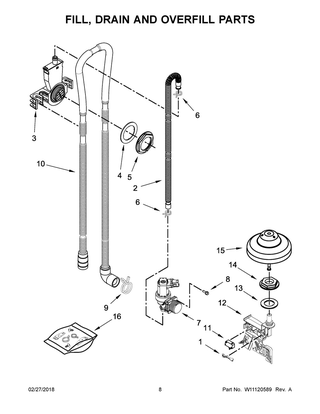 Fill, Drain And Overfill Parts Diagram and Parts List for WDT975SAHZ0  Whirlpool Dishwasher