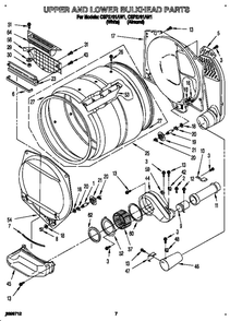 Upper And Lower Bulkhead Diagram and Parts List for CSP2761AN1  Whirlpool Dryer