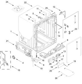 Tub And Frame Parts Diagram and Parts List for WDT750SAKZ4  Whirlpool Dishwasher
