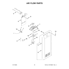 Air Flow Parts Diagram and Parts List for WRSF5536RW00  Whirlpool Refrigerator