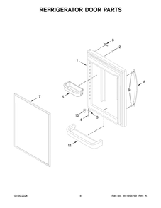 Refrigerator Door Parts Diagram and Parts List for WRB322DMBW05  Whirlpool Refrigerator