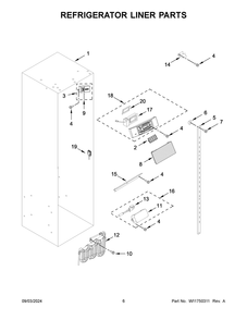 04 - Refrigerator Liner Parts Diagram and Parts List for KBSD702MSS01  Whirlpool Refrigerator
