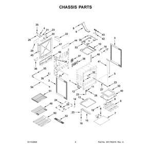 Chassis Parts Diagram and Parts List for YKSDB900ESS6  KitchenAid Range