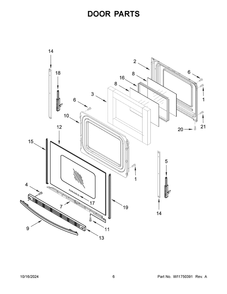 04 - Door Parts Diagram and Parts List for YAES6603SFW6  Whirlpool Wall Oven