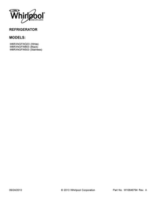 Cover Sheet Diagram and Parts List for W6RXNGFWS03  Whirlpool Refrigerator
