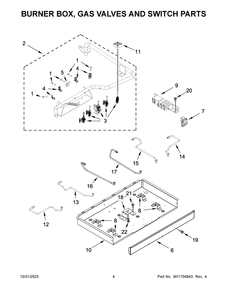Burner Box, Gas Valves And Switch Parts Diagram and Parts List for KCGS356ESS06  KitchenAid Cooktop