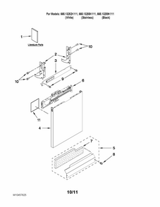 Door And Panel Parts Diagram and Parts List for 66513255K111  Kenmore Dishwasher