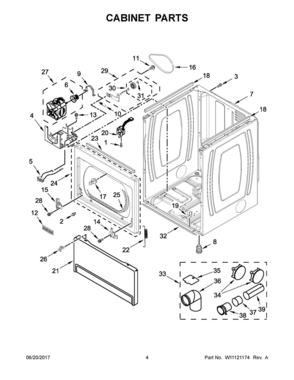 03 - CABINET PARTS Diagram and Parts List for WED7500GC0  Whirlpool Dryer
