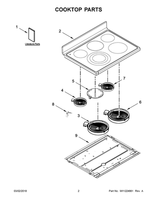 Cooktop Parts Diagram and Parts List for KFED500EBL03  Whirlpool Range