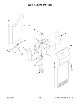 Air Flow Parts Diagram and Parts List for WRS335SDHM00  Whirlpool Refrigerator