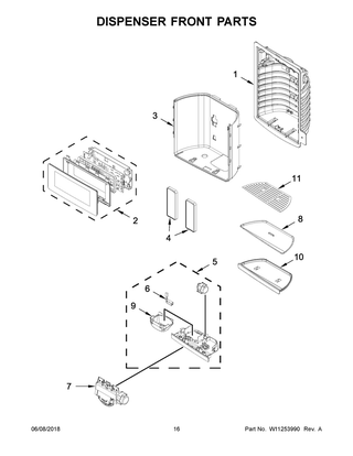 Dispenser Front Parts Diagram and Parts List for KRFF507HPS00  Whirlpool Refrigerator