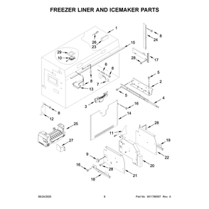 Freezer Liner And Icemaker Parts Diagram and Parts List for KBFN502EPA06  KitchenAid Refrigerator