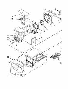 Motor And Ice Container Parts Diagram and Parts List for 59679543015  Kenmore Refrigerator