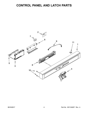 03 - CONTROL PANEL AND LATCH PARTS Diagram and Parts List for ADB1700ADB4  Whirlpool Dishwasher