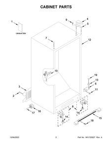 Cabinet Parts Diagram and Parts List for WSZ57L18DM08  Whirlpool Freezer