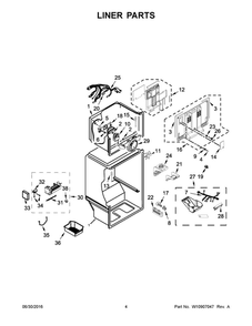 Liner Parts Diagram and Parts List for WRT318FMDB02  Whirlpool Refrigerator