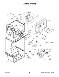 Liner Parts Diagram and Parts List for WRT148FZDW05  Whirlpool Refrigerator