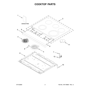 Cooktop Parts Diagram and Parts List for YWFES5730SB0  Whirlpool Range