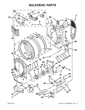 03 - BULKHEAD PARTS Diagram and Parts List for YMED7000XW1  Whirlpool Dryer