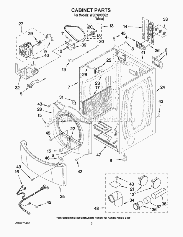 Cabinet Parts Diagram and Parts List for WED9200SQ2  Whirlpool Dryer