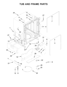 Tub And Frame Parts Diagram and Parts List for KDTM354EBS2  KitchenAid Dishwasher