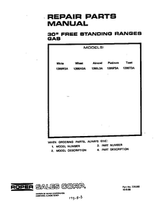 Cover Page-text Only Diagram and Parts List for 1395*3A  Roper Range