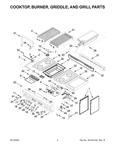 Cooktop, Burner, Griddle, And Grill Parts Diagram and Parts List for JGRP748HM01  Whirlpool Range