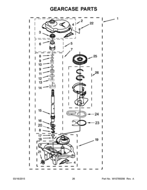 14 - GEARCASE PARTS Diagram and Parts List for YWET4024EW0  Whirlpool Washer Dryer Combo