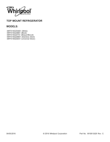 Cover Sheet Diagram and Parts List for WRT519SZDM01  Whirlpool Refrigerator