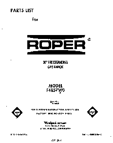 Front Cover Diagram and Parts List for F4857*0  Roper Range
