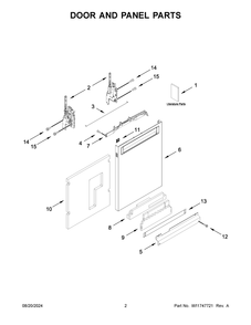 02 - Door And Panel Parts Diagram and Parts List for KDPM804KBS3  Whirlpool Dishwasher