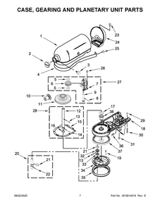 Case, Gearing And Planetary Unit Parts Diagram and Parts List for KSM153PSQIC0  Whirlpool Mixer