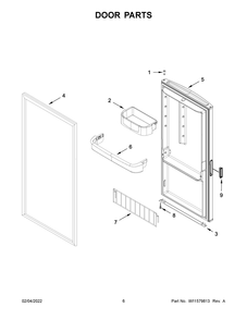 Door Parts Diagram and Parts List for GAFZ30FDGB04  Whirlpool Freezer