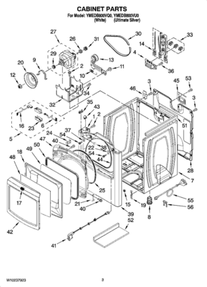 02 - CABINET PARTS Diagram and Parts List for YMEDB800VQ0  Whirlpool Dryer