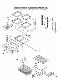 Shelf Parts Diagram and Parts List for GB9SHKXMQ12  Whirlpool Refrigerator