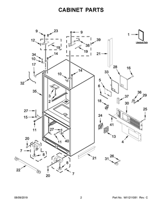 Cabinet Parts Diagram and Parts List for KRFC704FPS01  Whirlpool Refrigerator
