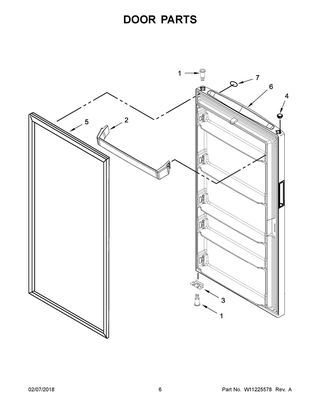 Door Parts Diagram and Parts List for WZF34X16DW04  Whirlpool Freezer