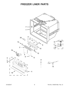 Freezer Liner Parts Diagram and Parts List for WRF993FIFM00  Whirlpool Refrigerator