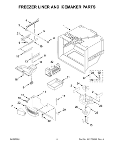 Freezer Liner And Icemaker Parts Diagram and Parts List for KRFC300ESS12  KitchenAid Refrigerator