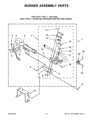 Burner Assembly Parts Diagram and Parts List for WGD92HEFBD1  Whirlpool Dryer