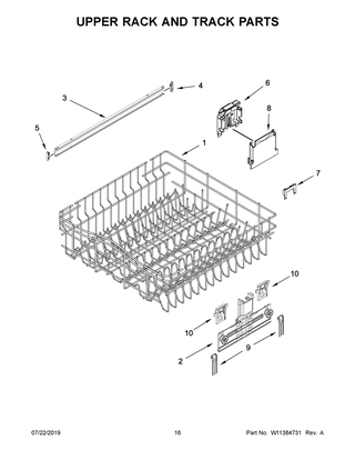 Upper Rack And Track Parts Diagram and Parts List for WDF590SAJB0  Whirlpool Dishwasher